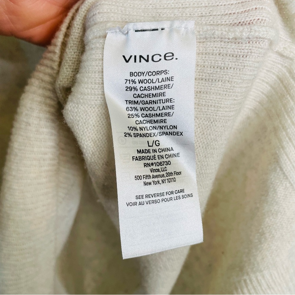 Vince Heather White Wool Cashmere Mock Neck Cozy Neutral Casual Sweater | Large - Picture 5 of 6
